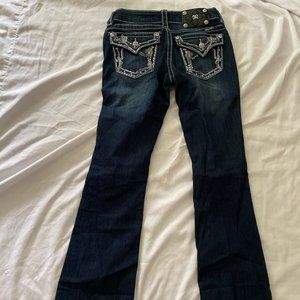 Miss Me Dark Blue Boot Cut Jeans with Silver Embellishments